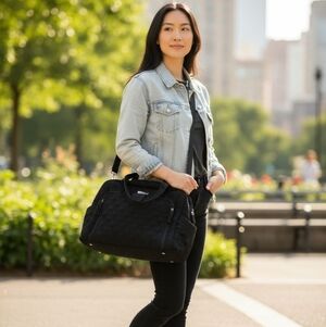 Vera Bradley Black Quilted Diaper Bag Tote Large W/Changing Pad Stroller Travel